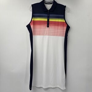 Callaway Golf Dress Womens Large White Navy Striped Sleeveless Opti-Dri UPF 50